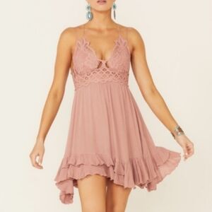 NWT Free People Adella Mini Slip Dress in Rose Mauve